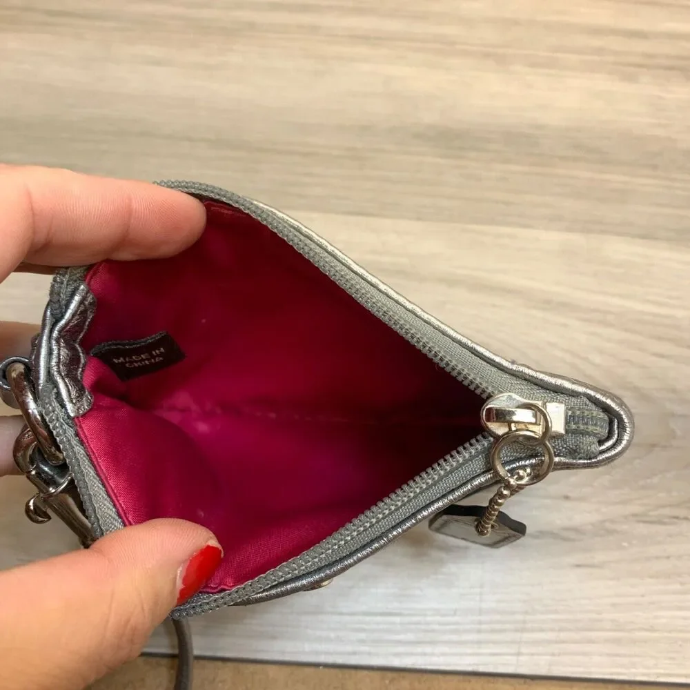 COACH Gray Silver Signature Zip Closure Canvas Wristlet‎